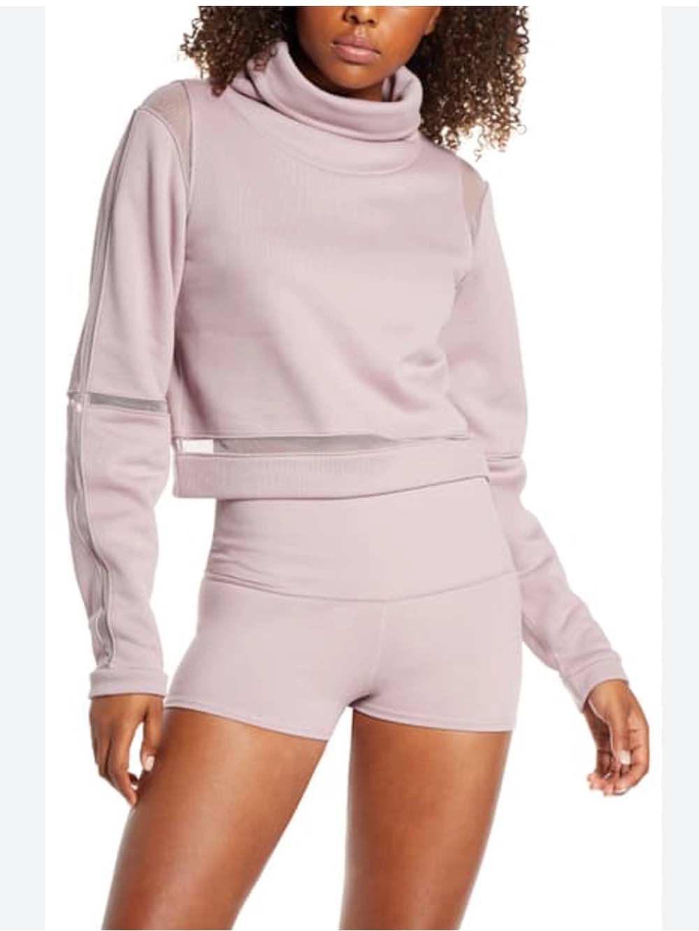ALO Yoga Advance Mesh Inset Fleece Cropped Cowl Neck Sweatshirt Women Size M - Picture 3 of 8